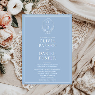 Convites Casamento Azul com Derrame Clássico Elegante