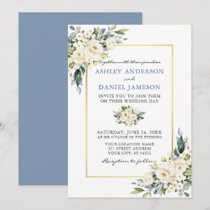 Convites Casamento Azul com Dusty Branco