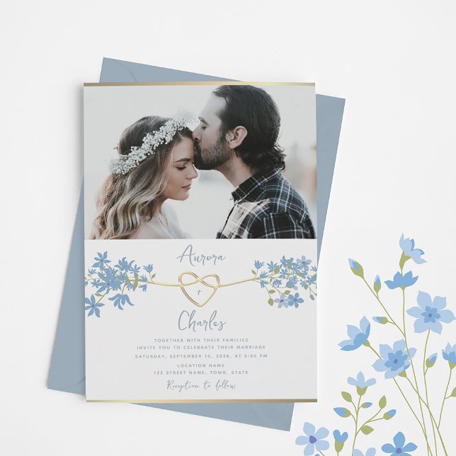 Convites Casamento Azul com Dusty de Flor Selvagem (Criador carregado)