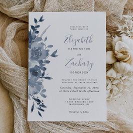 Convites Casamento Azul com Dusty Floral de Watercolor