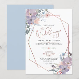 Convites Casamento Azul com Dusty Geométrico Floral