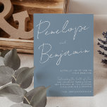 Convites Casamento Azul com Escrita Manual Moderna<br><div class="desc">Convocação para Casamento Azul com Escrita Manual Moderna</div>