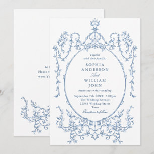 Convites Casamento Azul com Grace Floral Dusty, Ornamentado