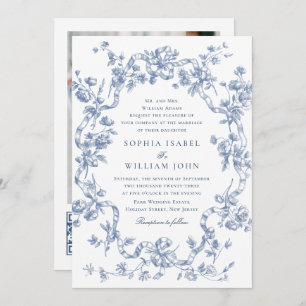 Convites Casamento Azul com Grace Floral Dusty, Ornamentado