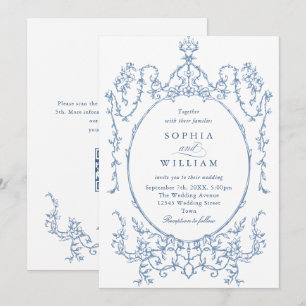 Convites Casamento Azul com Grace Floral Dusty, Ornamentado