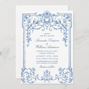 Convites Casamento Azul com Grace Floral Dusty, Ornamentado