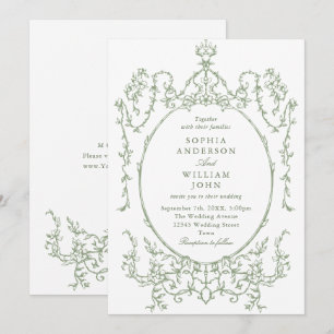 Convites Casamento Azul com Grace Floral Dusty, Ornamentado