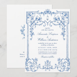 Convites Casamento Azul com Grace Floral Dusty, Ornamentado