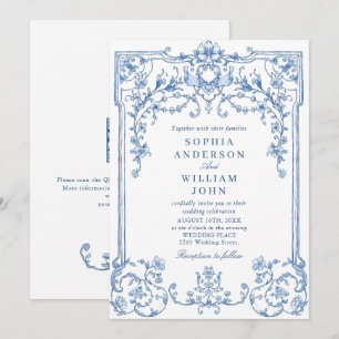 Convites Casamento Azul com Grace Floral Dusty, Ornamentado
