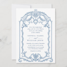 Convites Casamento Azul com Grace Floral Dusty, Ornamentado