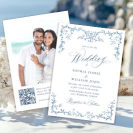 Convites Casamento Azul com Grace Floral Dusty, Ornamentado