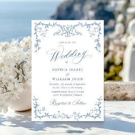 Convites Casamento Azul com Grace Floral Dusty, Ornamentado
