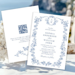 Convites Casamento Azul com Grace Floral Dusty, Ornamentado
