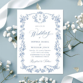 Convites Casamento Azul com Grace Floral Dusty, Ornamentado