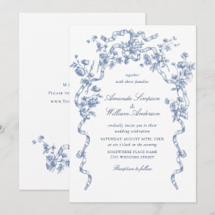 Convites Casamento Azul com Grace Floral Dusty, Ornamentado