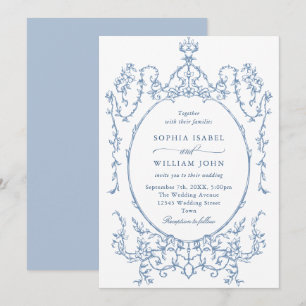 Convites Casamento Azul com Grace Floral Dusty, Ornamentado