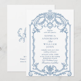 Convites Casamento Azul com Grace Floral Dusty, Ornamentado