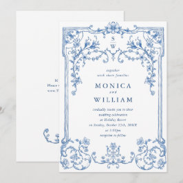 Convites Casamento Azul com Grace Floral Dusty, Ornamentado