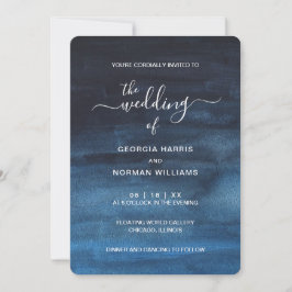 Convites Casamento Azul com Marinho de Água Escuro Moody