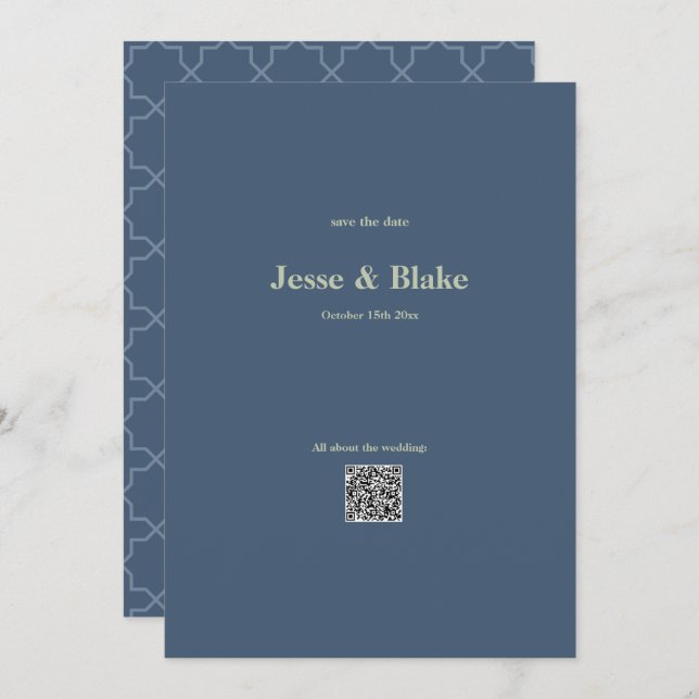 Convites Casamento azul com Padrão de Laticework (Frente/Verso)