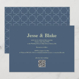 Convites Casamento azul com Padrão de Laticework