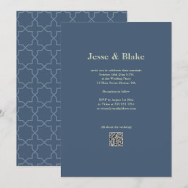 Convites Casamento azul com Padrão de Laticework