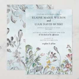 Convites Casamento Azul com Pó Azul Floral