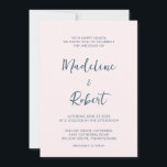 Convites Casamento Azul Cor-de-Rosa Rosa, Script Minimalist<br><div class="desc">Esses convites para casamento elegantes e minimalistas apresentam tipografia rosa e azul,  moderna escrita e texto simples e limpo de caligrafia manuscrita para um design cor-de-rosa na moda pincelado que você vai adorar.</div>