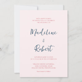 Convites Casamento Azul Cor-de-Rosa Rosa, Script Minimalist