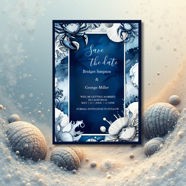 Convites casamento azul costeiro com a data Concurso (Criador carregado)