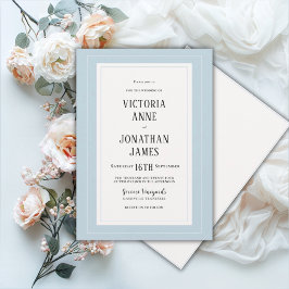 Convites Casamento Azul & Creme Chic Elegante