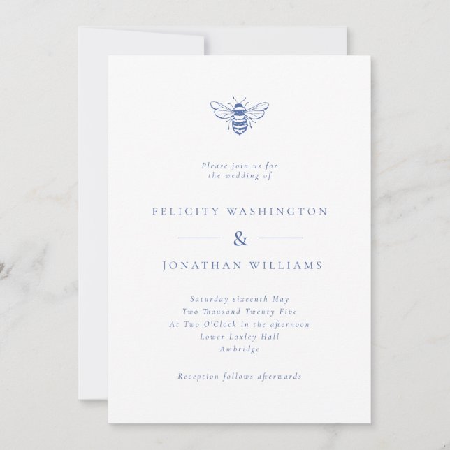 Convites Casamento Azul Da Bera Vintage Simples (Frente)