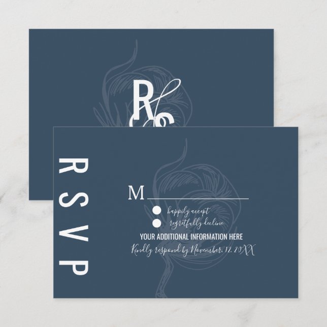 Convites Casamento Azul Da Fábrica De Algodão Botânico (Frente/Verso)