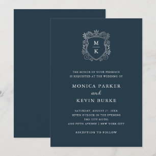 Convites Casamento azul da meia-noite elegante de prata da