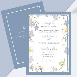 Convites Casamento Azul das Flores de Verão com RSVP
