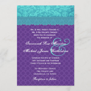 Convites Casamento azul-de-Aqua e Casamento roxo A05