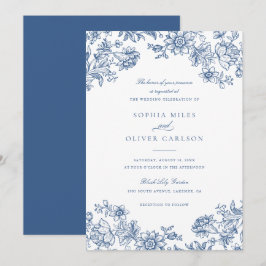 Convites Casamento Azul de Elegante Floral