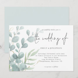 Convites Casamento Azul De Eucalyptus Moderno Elegante Invi