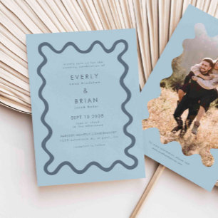 Convites Casamento Azul de Linha Desenhada pela Mão Quirky