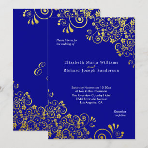 Convites Casamento Azul de Marinho de  de espiral Dourada