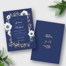 Casamento Azul de Marinho de Flor Anêmona Monogram