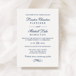 Convites Casamento Azul de Marinho Elegante Clássico