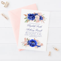 Casamento Azul de Marinho Floral de Água Elegante