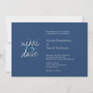 Convites Casamento azul de marinho simples com shimmer eleg