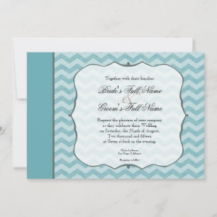 Convites Casamento Azul De Moldura De Parêntese De Chevron