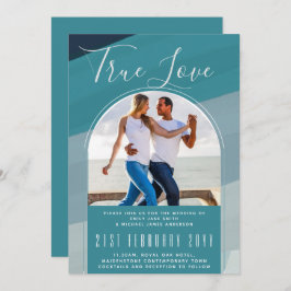 Convites Casamento Azul De Peacock No Oceano de Vidro Moder