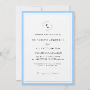 Convites Casamento Azul de Script Elegante e Chic