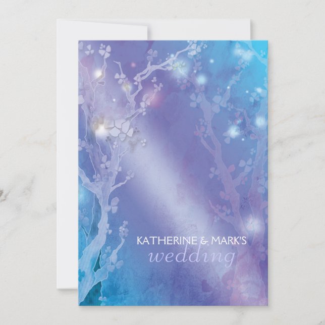 Convites Casamento Azul de Shimmering da Floresta Celestial (Frente)