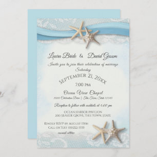 Convites Casamento Azul de Starfish Tropical Vintage Beach