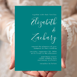 Convites Casamento Azul de Teal com Script Minimalista